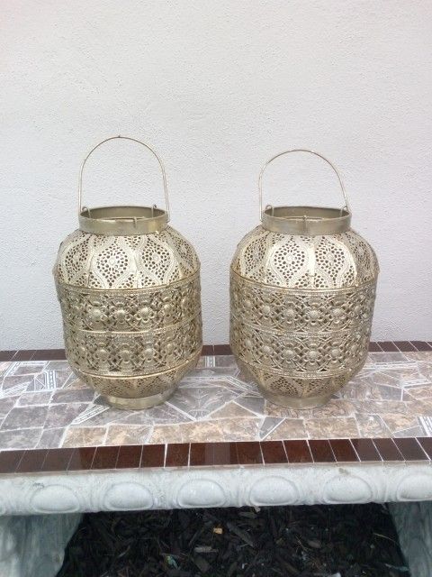 | Beautifully Original *ORNATE BRASS*🕯️ CANDLE 🕯️ Hanging Shade & Holder (set of 2)