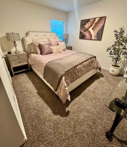 Living Spaces Sophia II Queen Upholstered Storage Bed – Excellent Condition