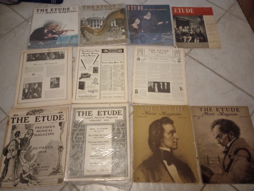 Vintage The Etude Musical Music Magazine Lot 1910s 1920s 1930s 1940s 1950s Musician Instrument Antique Notes Sheets