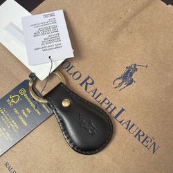 Polo Ralph Lauren Men's Women's Keychain Key Fob Leather Black NWT