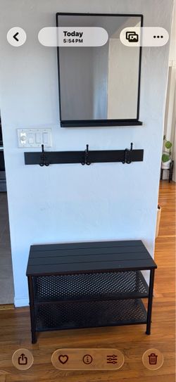 Black Entryway Set Mirror Hooks and Bench