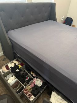 Gray Tufted Upholstered Bed Frame