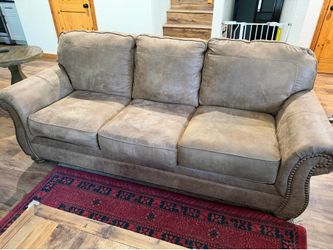 3-Piece Brown Faux-Suede Living Room Set with Nailhead Trim