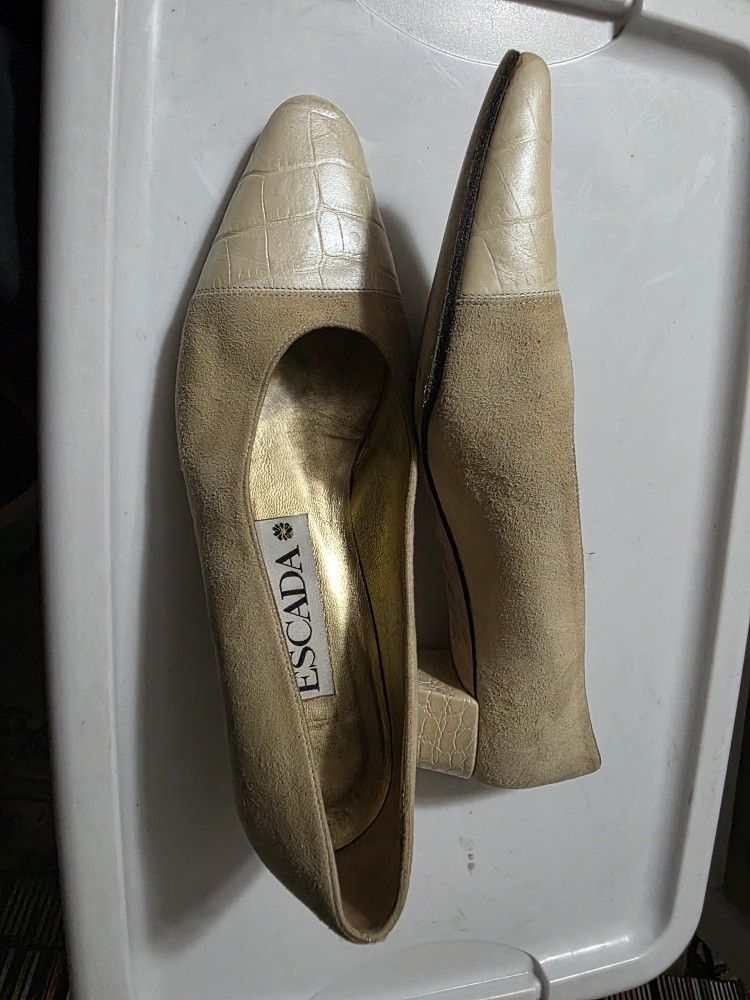 Escada Beige Suede & Leather Shoes Women Size 7.5 AA