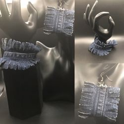 Denim Fringe Jewelry Set, Denim Jewelry, Fringe Jewelry 