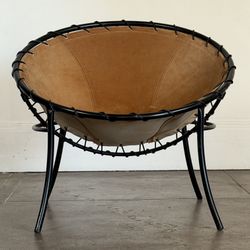 Vintage 1950s German Suede And Metal Lounge Chair