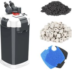 fishkeeper 390GPH Canister Filter, 3-Stage Filtration Aquarium Filter with Quartz Balls and Filter Cotton, Ultra-Quiet External Aquarium Canister Filt