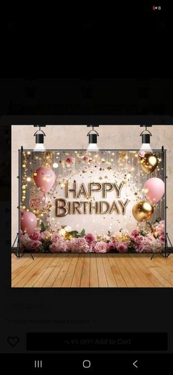 Pink roses Happy birthday backdrop  59 inches by  39 inches  (firm price)