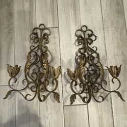 Oair Of Metal Vintage Sconces