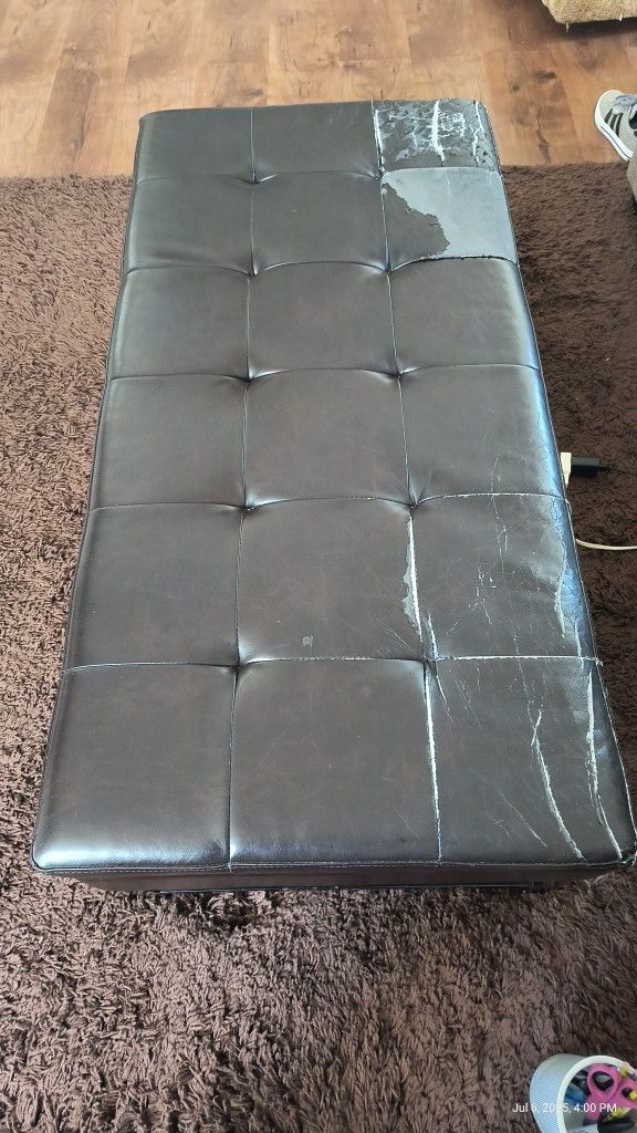 Vinyl Ottoman with Storage and Shelf