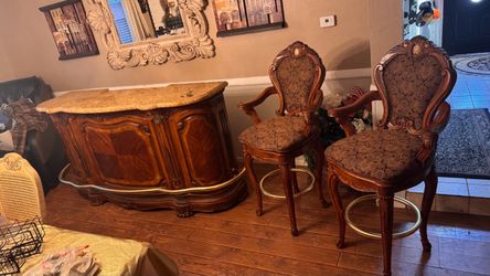 Aico Furniture Cortina Bar w/ matching swivel bar stools & pull out granite sides