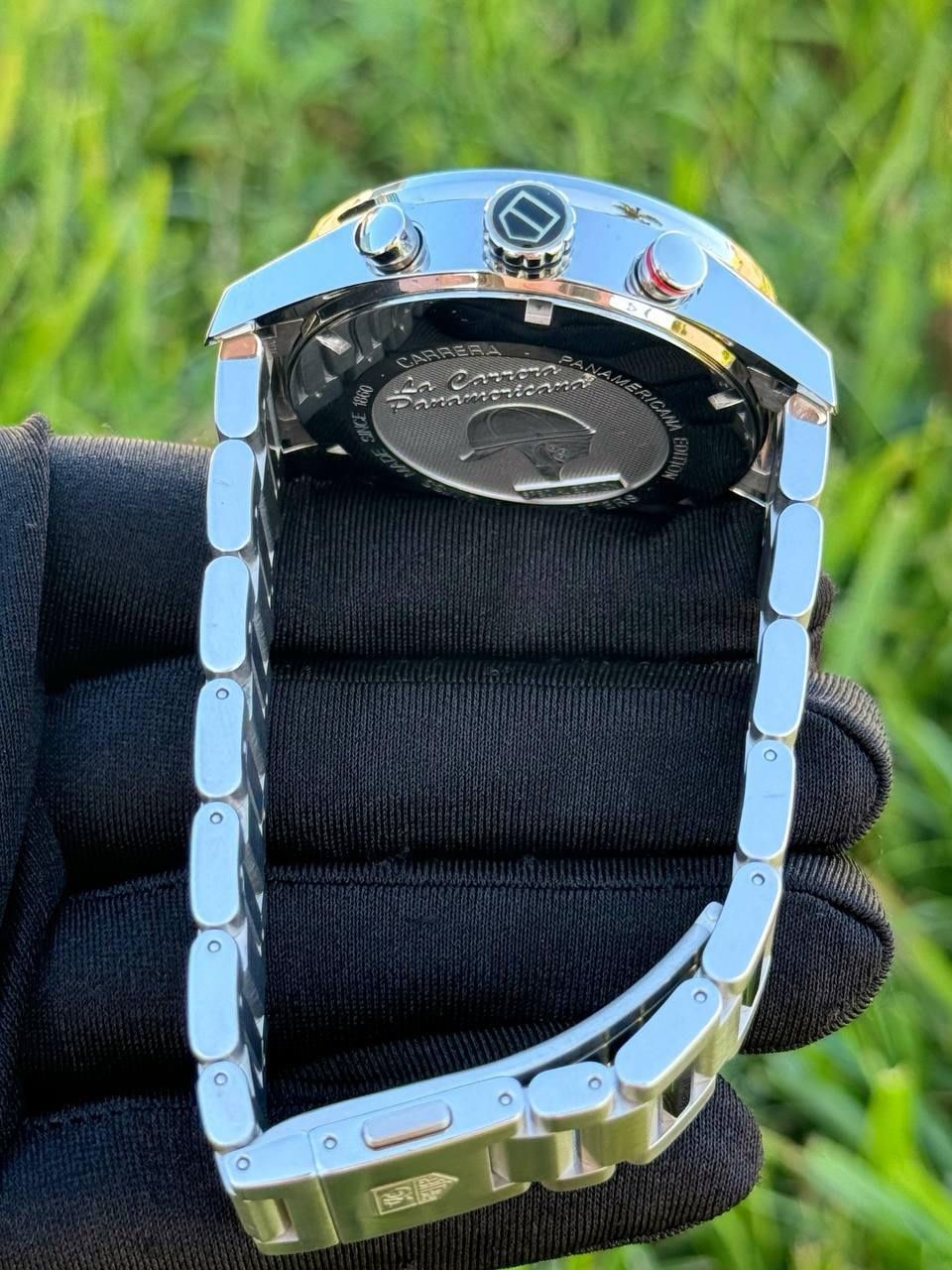 TAG Heuer Carrera Panamericana Mens Watch Stainless Steel Quartz 43mm CV1A10 Black Dial Chronograph box papers