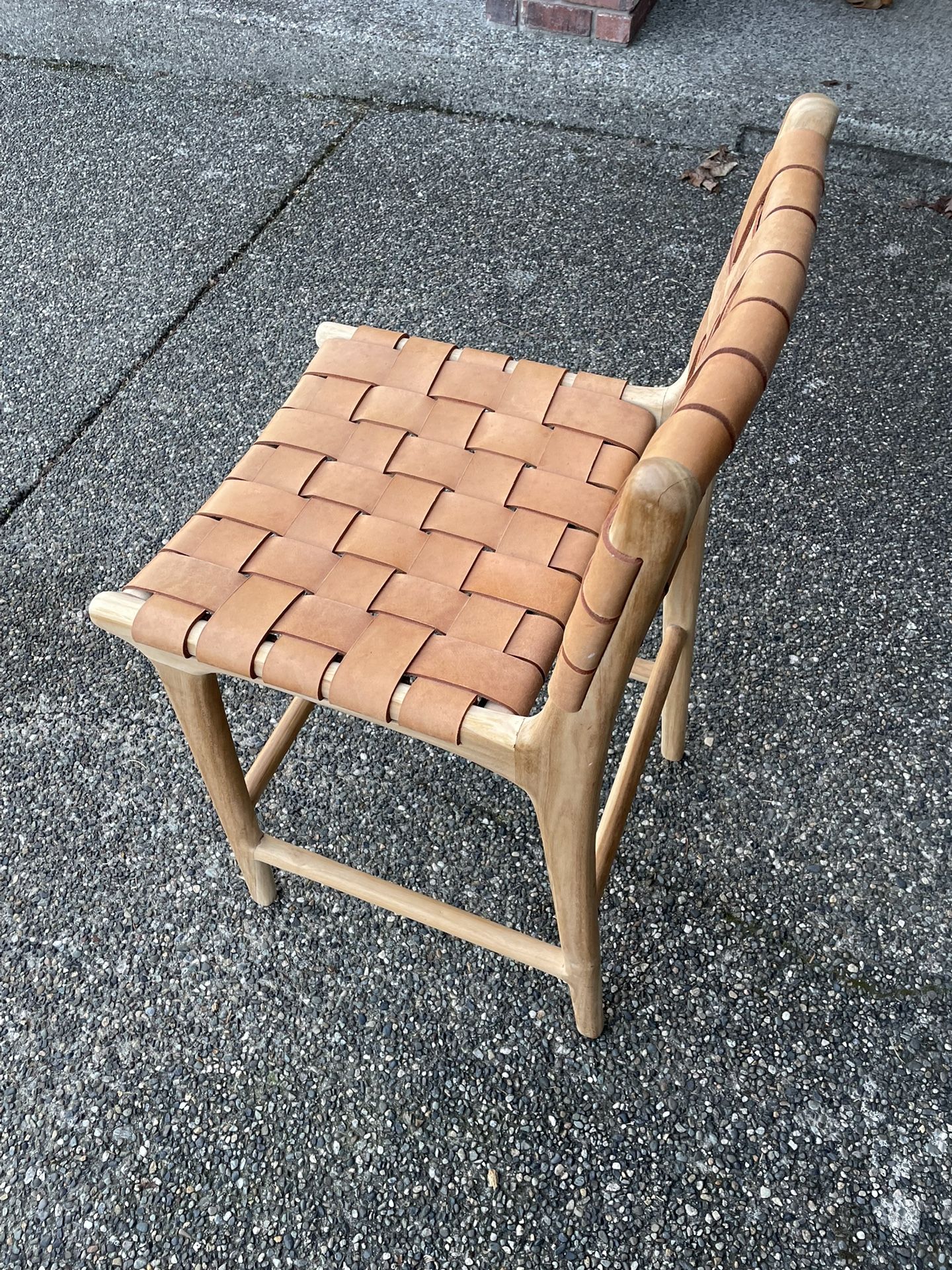 4 Woven Leather Strap Counter Stools - Beige