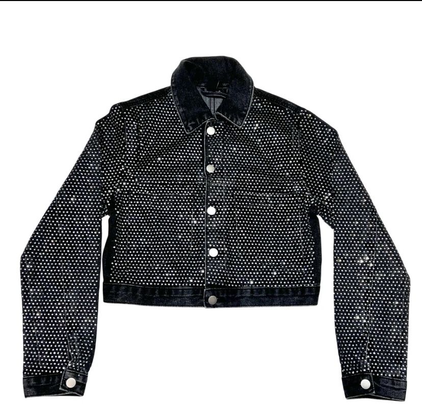 Windsor Denim Jacket Small Black Rhinestones All Over Bedazzled New