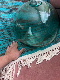 Vintage Large Japanese Blown Glass Fishing Float Green Buoy Ball 12" dia