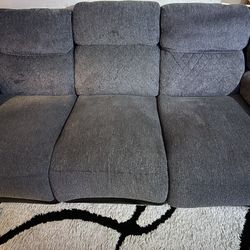 Comfy 3-Seat Reclining Sofa – Gray Fabric & Black Faux Leather