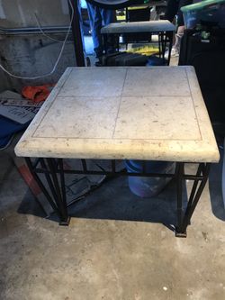 Stone and metal end table