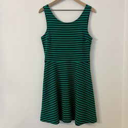 American Eagle Outfitters Dress size 12 black and green striped sleeveless cross back short 