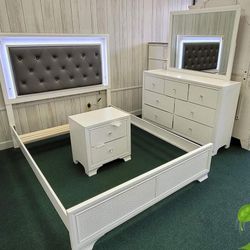 Lyssa Led Upholstery White Bedroom Sets Dressers Nightstands and Mirrors Finance and Delivery Available 