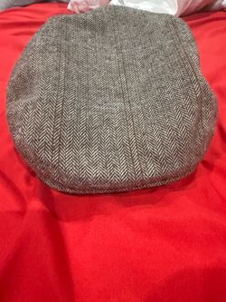 Herringbone hat newsboy cabbie hat youth brown herringbone stretchy material s/m youth