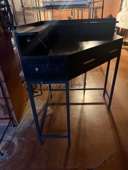 Black Writing corner  Desk with Built-In Power Outlets