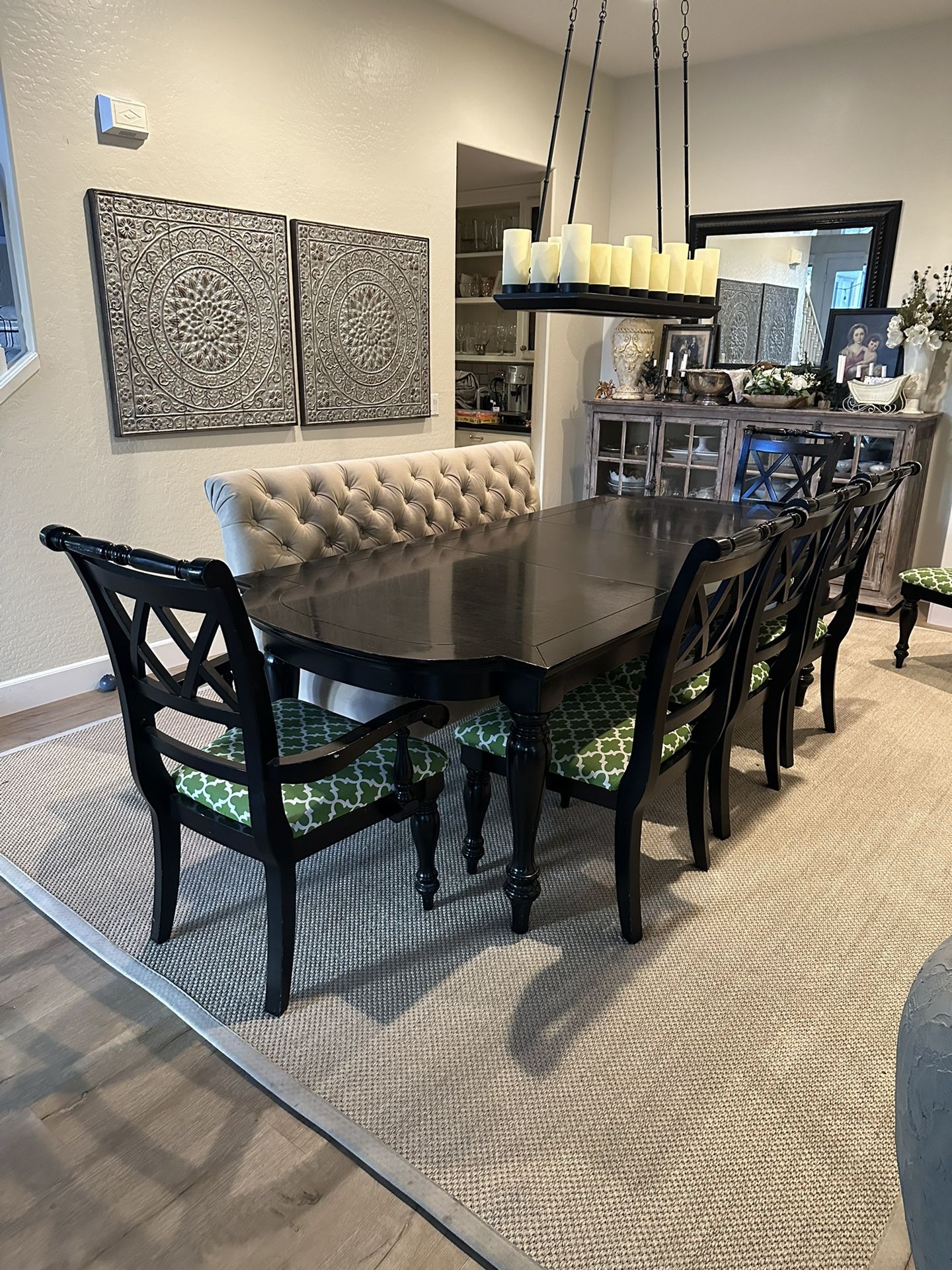 100” Dining Room Table 8-10. Dining Table With Leaf, 6 Chairs