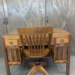 Stickley Style Arts And Crafts Writing/computer Desk With B.L. Marble Chair