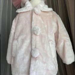 Faux fur light Pink girls coat jacket with beret cap size 5T