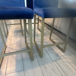 Must GOO!!! 4 Lightly Used Blue Suede & Gold chairs