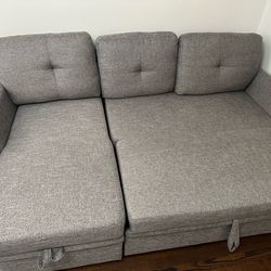 Gray Expandable Chaise Section Couch w/ Storage