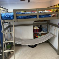 Solid Wood Loft Bed In olive gray 