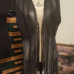 Genuine Black Leather Vest with Fringes