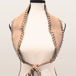 VINTAGE Genuine-Leather/Suede Wide Belt/Fashion Accessory w/Tassels and Metal