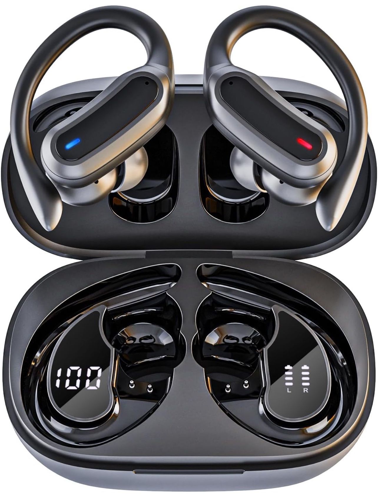 Wireless Earbuds Bluetooth Headphones, Bluetooth 5.3 Stereo Over Ear Buds,Noise Cancelling Mic, IP7 Waterproof Headset for Workout/Running