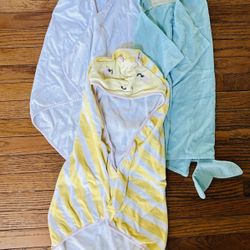 3 Pack: Assorted Girl’s Infant Cloud Island Hooded Towels; Designs Include: Mermaid, Unicorn, & Bee