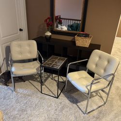 White Leather Chairs - Set Of 2