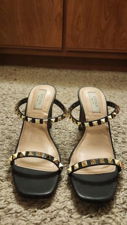 High heels with studs, black high heels with studs, black thick heels