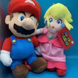 (NEW) Nintendo Super Mario and Princess Peach 12 inch plush Bundle (PERFECT FOR BIRTHDAYS)
