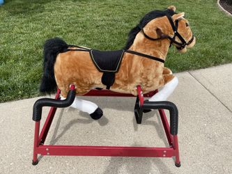 Rocking Horse Bouncing Rocker Toy Durable Plush Toddlers Spring Realistic Sounds