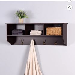 Trilenars Wall-Mounted Coat Hooks With Storage Shelf & 4 Dual Hooks Rustic Wood Hanging Coat Rack 