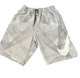 Nike Grey Big White Swoosh Black Striped Lined Mesh Lined Shorts Size Small