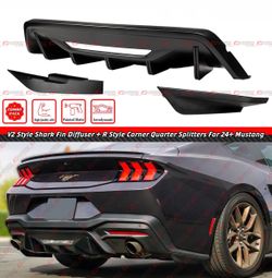 24-25 Ford Mustang Matt Black Rear Diffuser + Corner Splitters