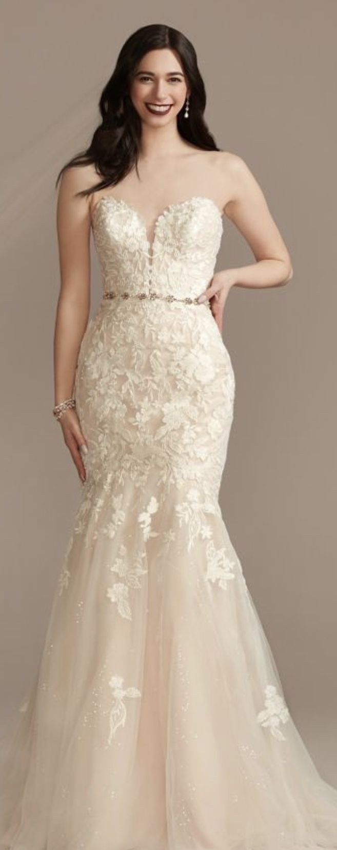 Never altered never worn lace applique mermaid strapless wedding dress
