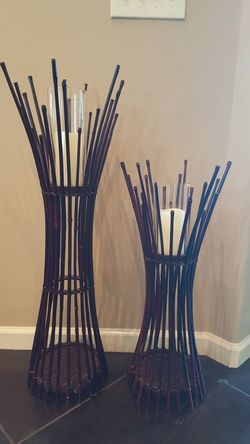 Burgundy tall candle holders as a set