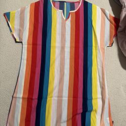 Womens Large Rainbow 🌈 Multicolored Striped Print Tunic Short Dress 