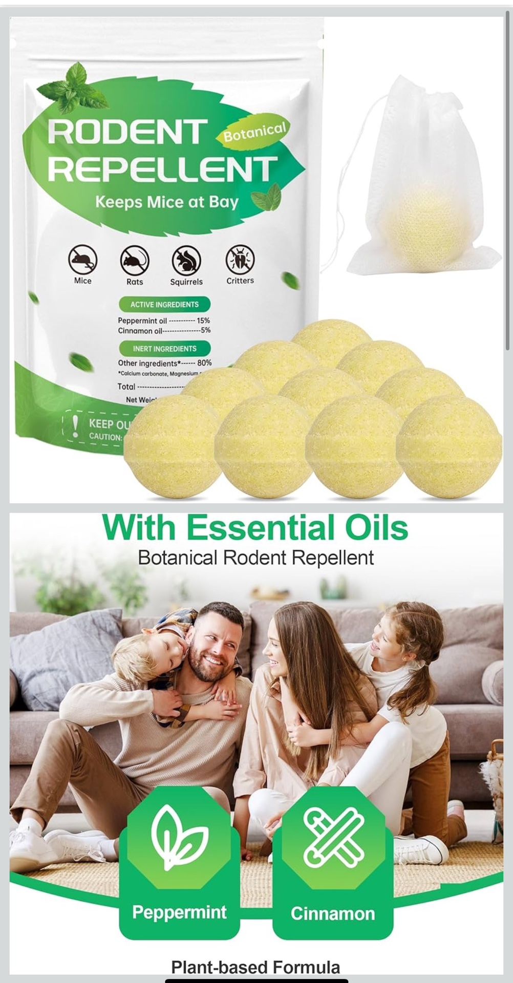 Rodent and Mice Repellent Outdoor/Indoor 10 Packs,Peppermint Oil to Repel Mice and Rats, Plant-Based Mice Repellent for House Squirrel Repellent Roden