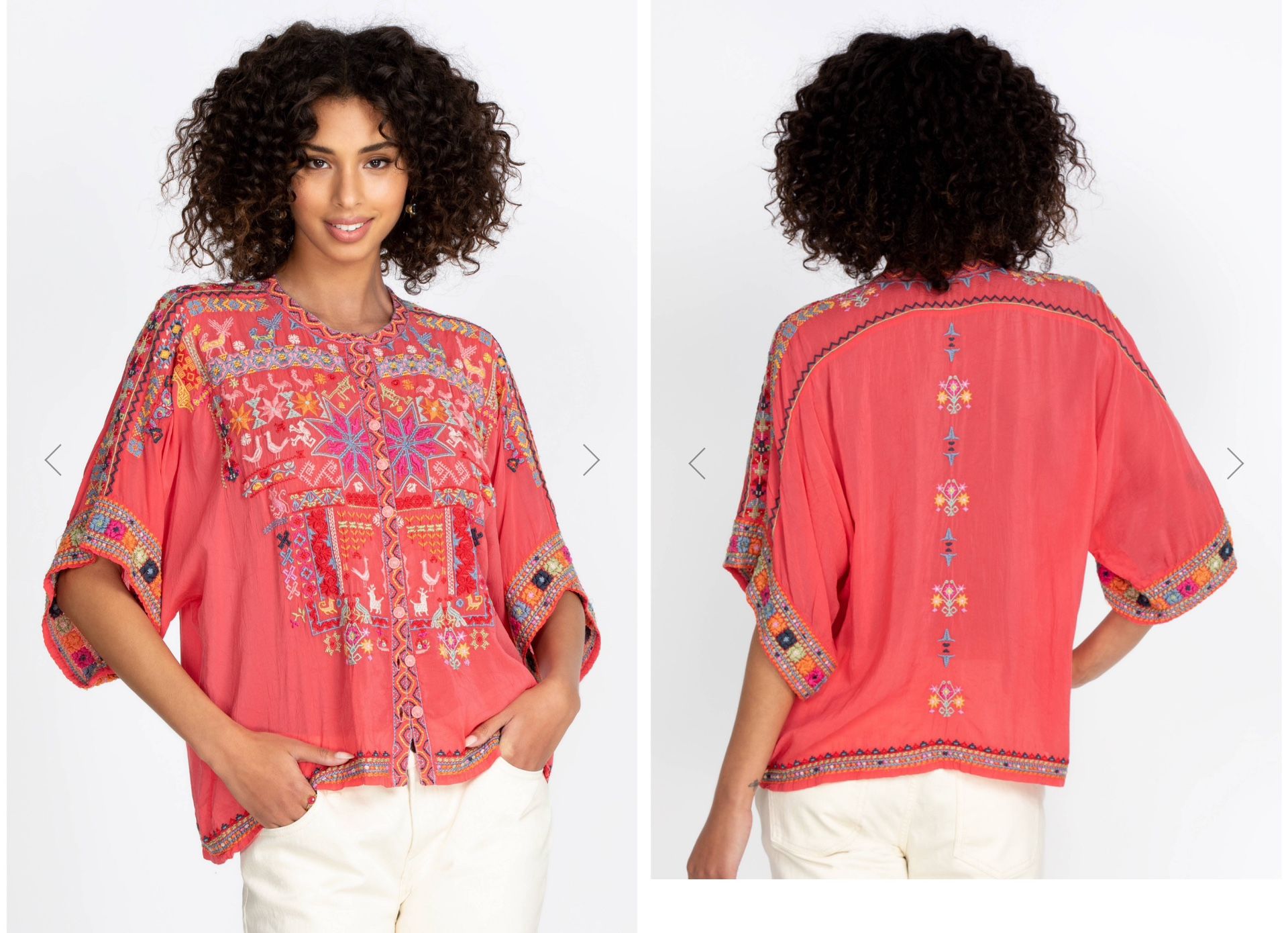 Johnny Was Xylia Blouse Women's Sz XS Floral Tunic Top Pink