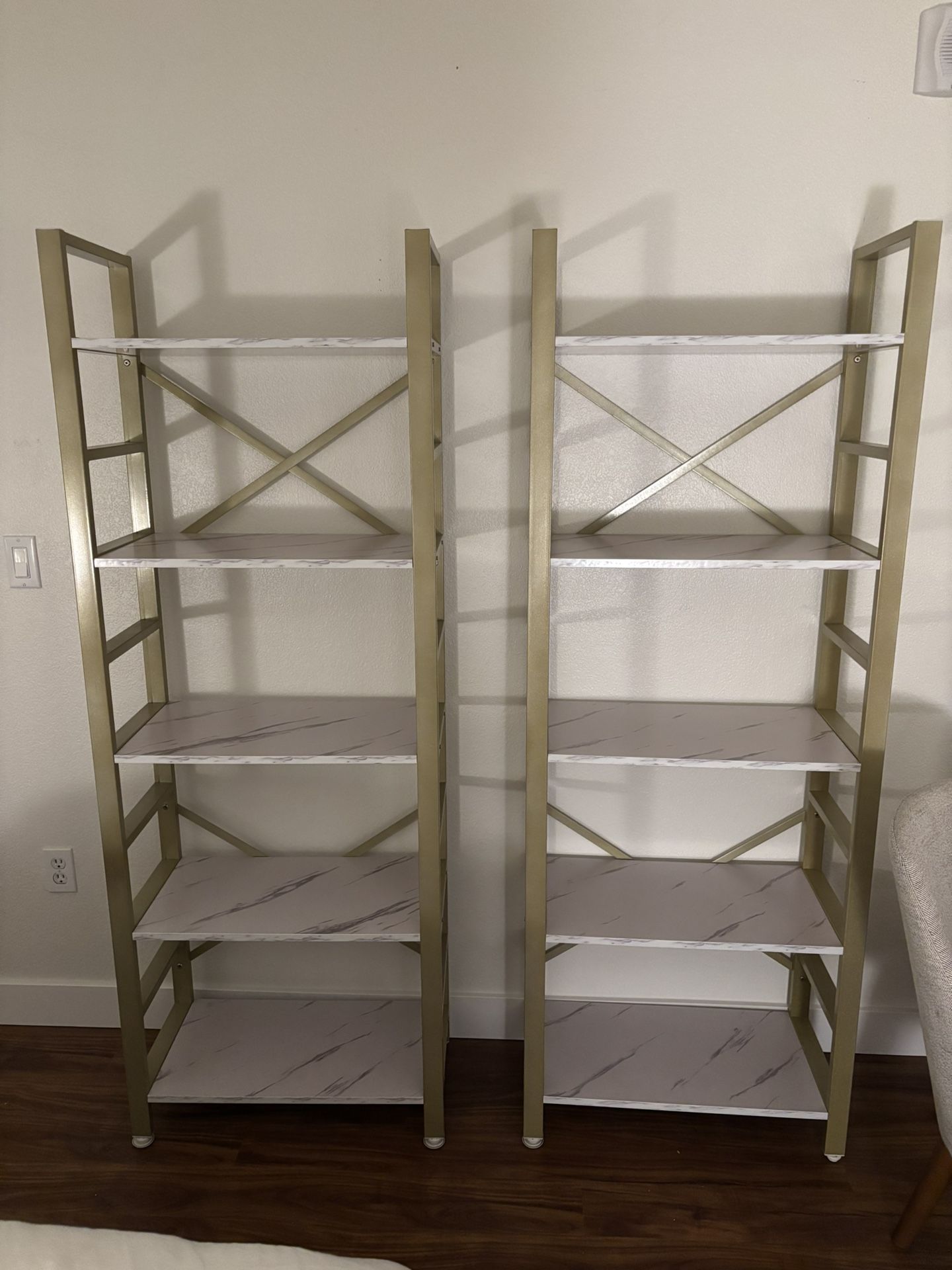 Two Matching Shelves - Gold Frame with Marble-Look Shelves
