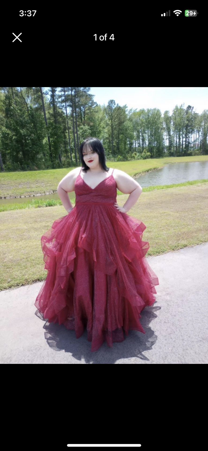 Red Glittery Plus Size Prom Dress