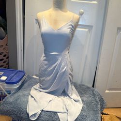 Light Blue Ruched Spaghetti Strap Dress – Elegant & Flowy